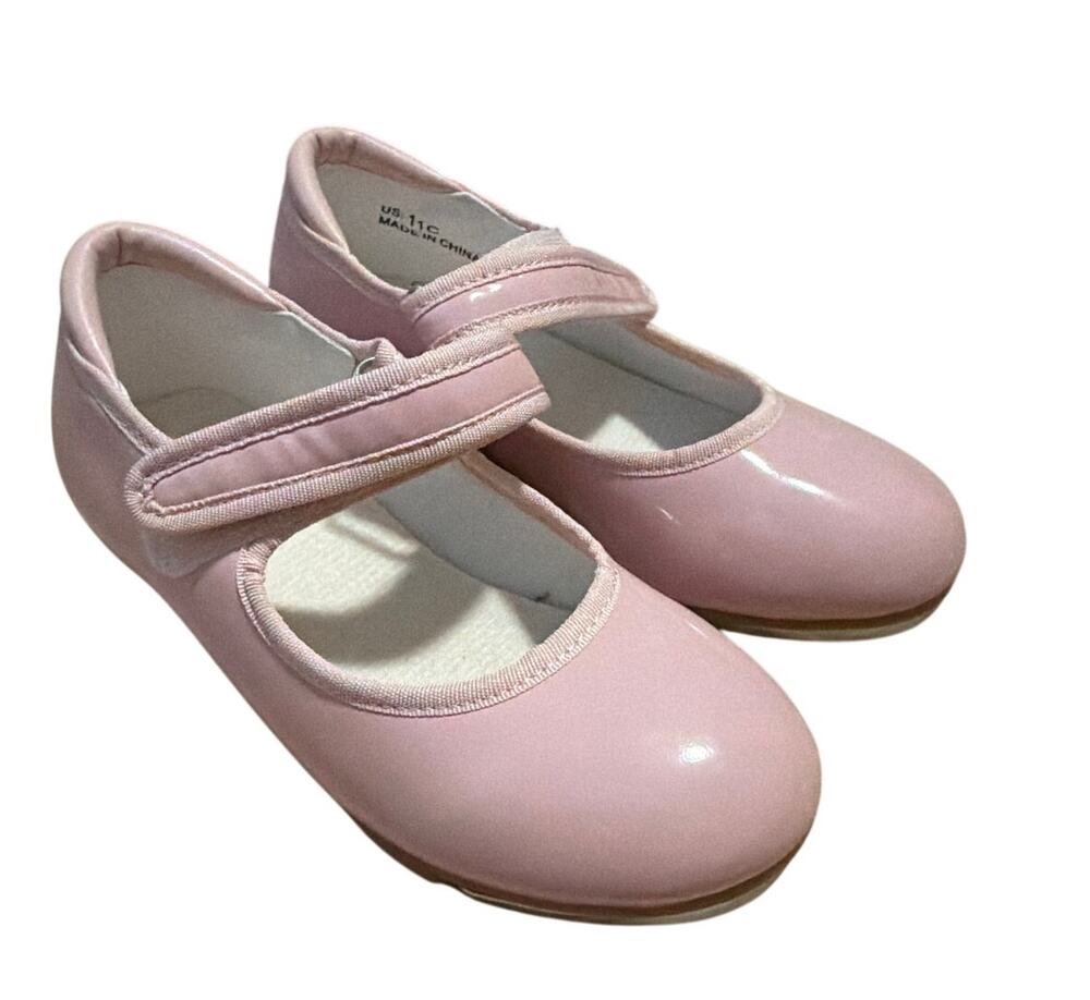 Linodes Easy Strap Tap Shoe Dance Flats for Girls and Boys Pink Size 11c